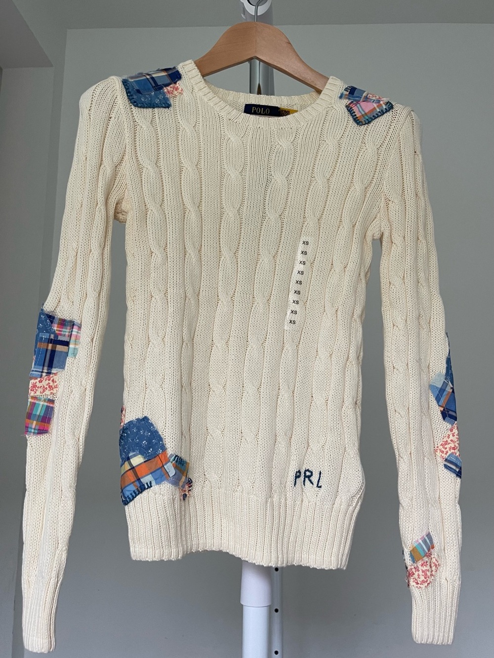 Polo Ralph Lauren Women’s Cable Knit Patchwork Pima Cotton Sweater Cream XS NWT